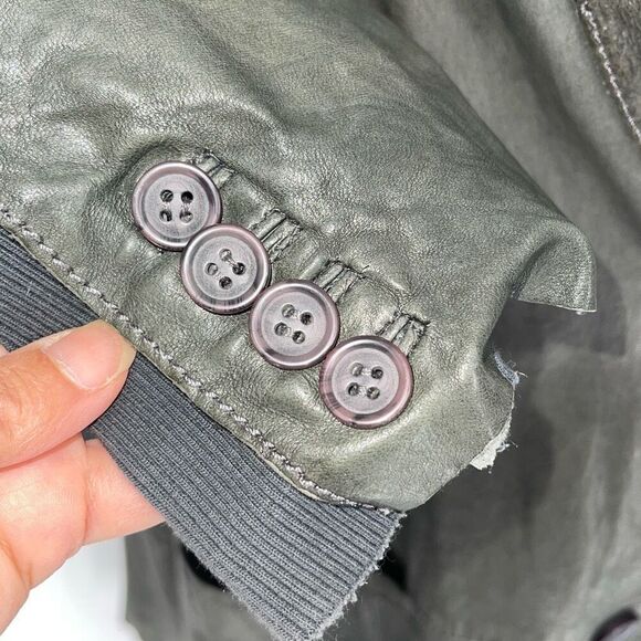 Jakett Etc Womens Leather Long Sleeve Lightweight Blazer Jacket Green Gray Mediu - Picture 5 of 10